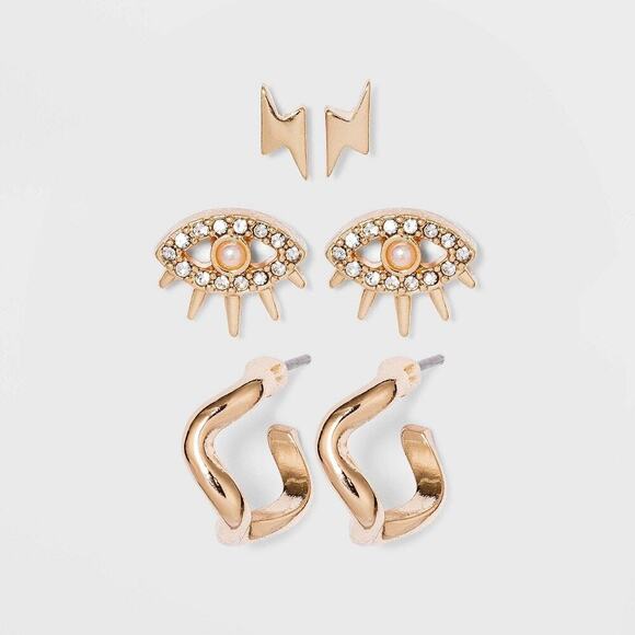 Gold Micro Stud Earring Set 3pc - Gold | SUGARFIX by BaubleBar - Picture 6 of 6